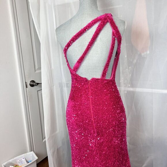 Zapaka hot barbie pink sequin prom dress formal one shoulder strappy back MD - Picture 7 of 12